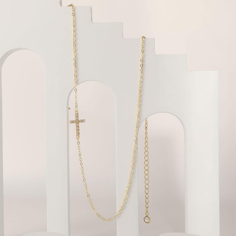 VIROMY Gold Cross Necklace for Women 14K Gold Plated Cute Sidways Cross Pendant Choker Necklaces Simple Trendy Everyday Jewelry for Women - Image 5